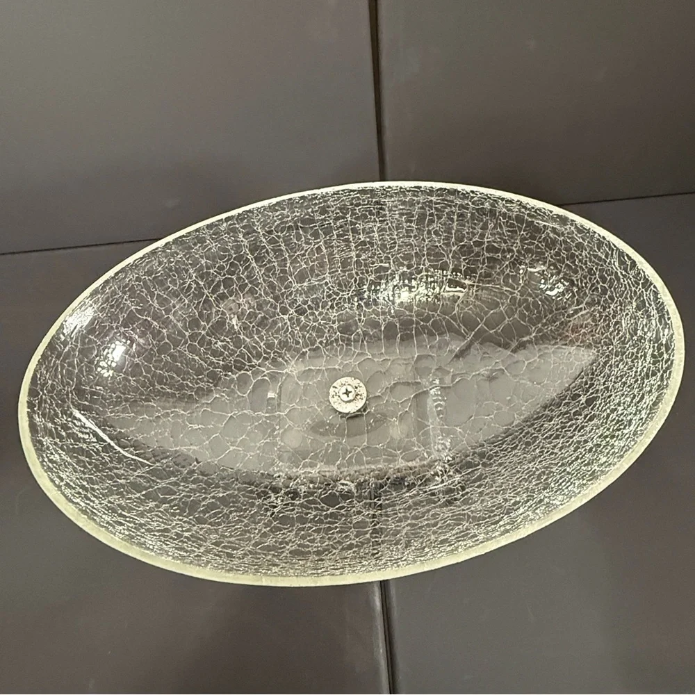 Elegant Crackle Glass Bowl with Black Base
